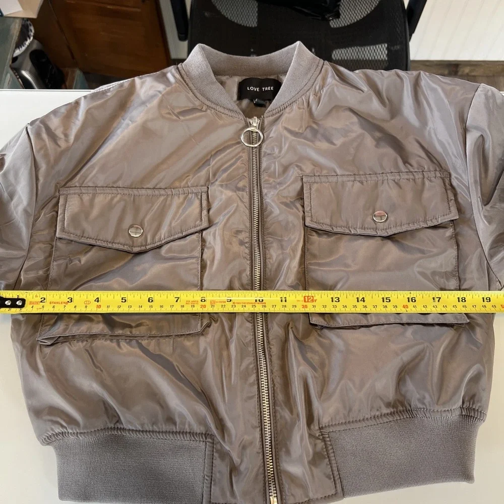 Crop‎ Zipped Bomber Jacket Gray Women's Small Love Tree